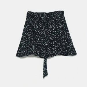 Zara PolkaDot Skort, Black and White with Tie around Waist